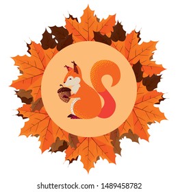 squirrel acorn happy autumn season flat design