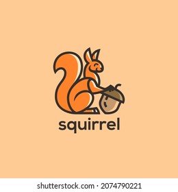 Squirrel with acorn logo template design. Vector illustration.