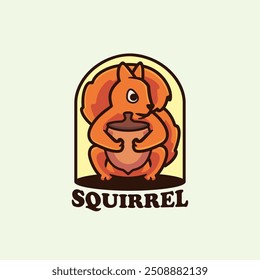 Squirrel with acorn or nut Logo mascot illustration Cartoon character vector