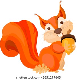squirrel with an acorn in its paws without background