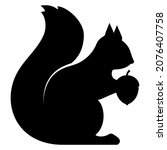 Squirrel with acorn vector silhouette icon on white background