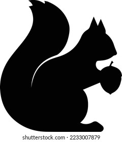 Squirrel with acorn vector silhouette icon on white background