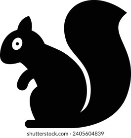 Squirrel with acorn vector silhouette icon on white background