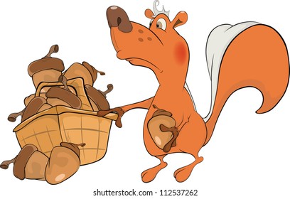 The squirrel and acorns. Cartoon