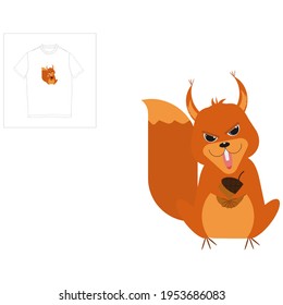 La ardilla está enfadada. Proteger el medio ambiente. Impresión de camisetas. 