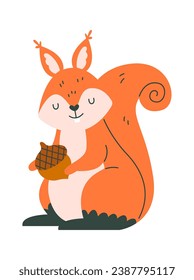 Squirrel Animal With Acorn Vector Illustration