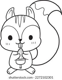 Eichhörnchen-Tierkartoon Doodle kawaii Anime Farbseite süße Illustration Zeichnen Clip Art chibi Manga Comic