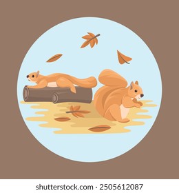 Ardilla Animal Pareja Vector plano Colorido con otoño Naturaleza Elementos de fondo