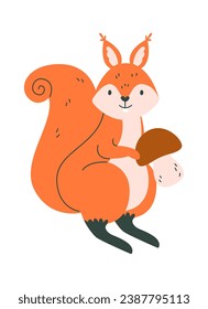 Squirrel Animal With Mushroom Vector Illustration