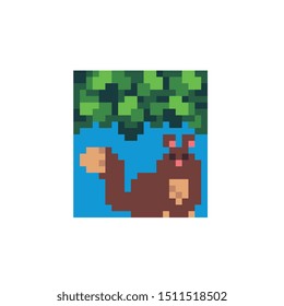 Squirrel animal pixel art icon. Element design for stickers, web, logo, embroidery and mobile app. Isolated vector illustration.