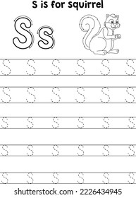 Squirrel Animal Tracing Letter ABC Coloring Page S