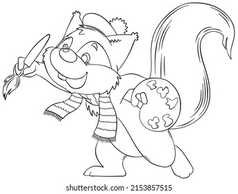 Arrojar al artista. Elemento para colorear página. Estilo de caricatura.