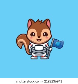 Squirrel Astronaut Cute Creative Kawaii Cartoon Mascot Logo