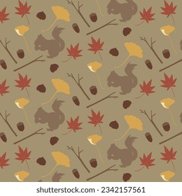 Squirrel and Autumn Leaves, Autumn-inspired Pattern, Vector Material