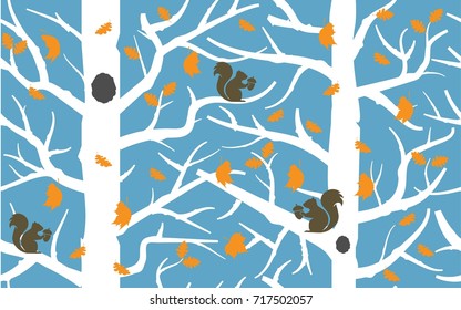 SQUIRREL AUTUMN SEAMLESS VECTOR PATTERN