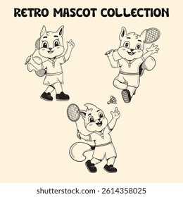 Squirrel Badminton Retro Mascot collection
