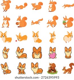 Conjunto de iconos de Anuncio de ardilla Iconos de estilo de ilustración plana 