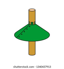 Squirrel barrier illustration. Round shield on a trunk or pole. Adjustable stroke.
