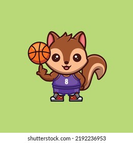 Squirrel Basketball Cute Creative Kawaii Cartoon Mascot Logo