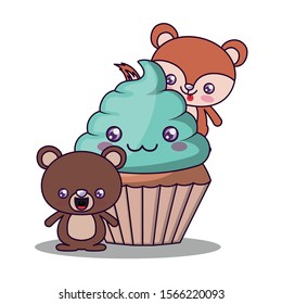 Squirrel and bear cartoon design, Kawaii expression cute character funny and emoticon theme Vector illustration