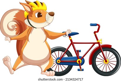 A squirrel with bicycle on white background illustration