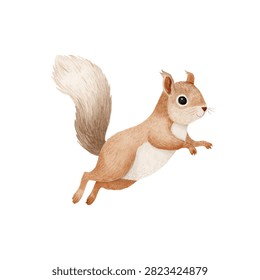 Squirrel with big eyes jumping right