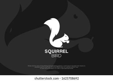 Squirrel Bird Hidden concept, Vector silhouette view side for retro logos, emblems, badges, labels template vintage design element