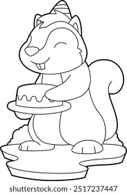 Squirrel Birthday Cake Animal Vector Graphic Art Illustration