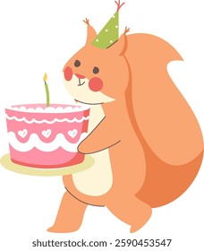 Squirrel With Birthday Cake Vector Illustration