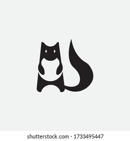 squirrel black and white illustration of a simple logo design vector
