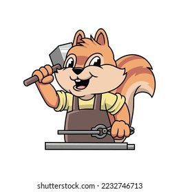 Squirrel blacksmith illustration premium vector  The Concept of Isolated Technology. Flat Cartoon Style Suitable for Landing Web Pages, Banners, Flyers, Stickers, Cards