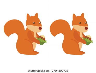 Ardilla con un ramo de tulipanes. Ilustración vectorial.