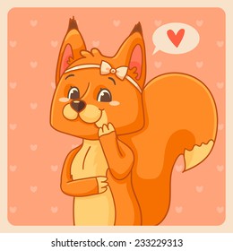 Squirrel with bow on pink background 