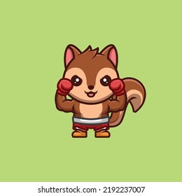 Squirrel Boxer Cute Creative Kawaii Cartoon Mascot Logo