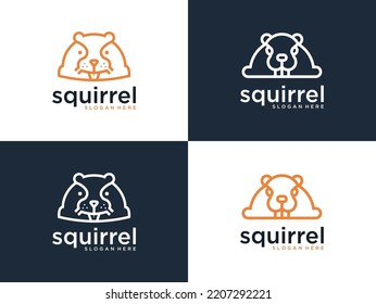 squirrel building line art logo design	
