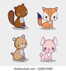 Squirrel, bunny and fox doodle cartoons