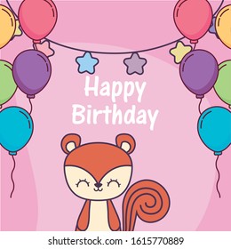 squirrel cartoon and balloons design, Happy birthday card celebration decoration surprise party anniversay and invitation theme Vector illustration