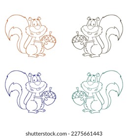 Squirrel Cartoon Character Holding Acorn Vector Illustration
