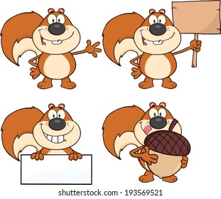Squirrel Cartoon Mascot Character. Vector Collection Set