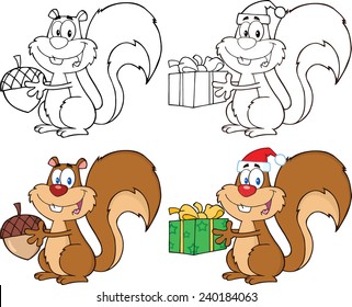 Squirrel Cartoon Mascot Characters 1. Vector Collection Set
