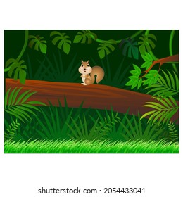 Squirrel cartoon on forest background