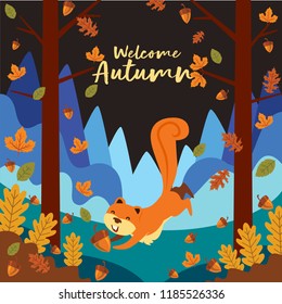 Squirrel Cartoon Playing In Forest In Autumn Season 2