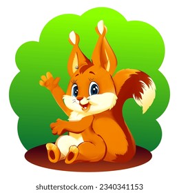 Squirrel in cartoon style. Cheerful Squirrel. A beautiful drawing of the Squirrel for children. Vector illustration.