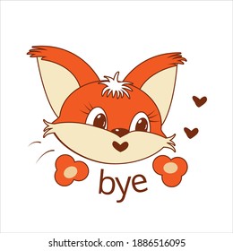 A squirrel in the cartoon style on a white isolated background. A bye sticker. Vector illustration