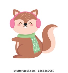 squirrel cartoon with winter cloth design, merry christmas season and decoration theme Vector illustration