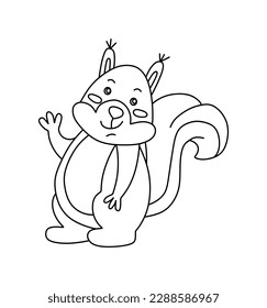 Squirrel Character Black and White Vector Illustration Coloring Book for Kids