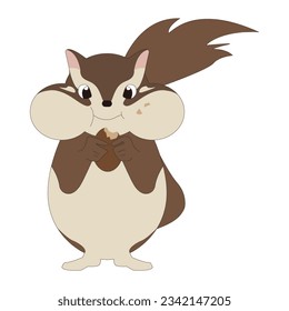 Squirrel Character Eating Nuts, Vector Illustration Material.