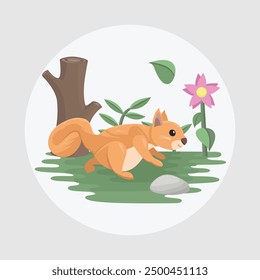 Squirrel Chipmunk Flat Vector Colorful with Nature Background Elements