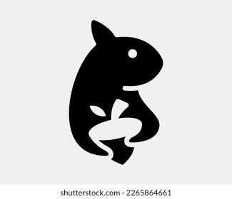 Squirrel Chipmunk Holding Acorn Negative Flat Silhouette Minimal Unique Mascot Vector Logo Design