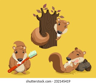 Squirrel Chipmunk Rodent Tail fluffy Whisker Animal, vector illustration cartoon. 